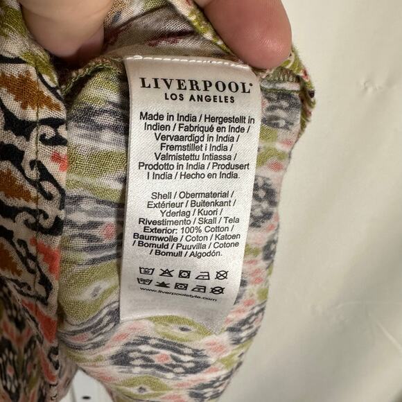 Liverpool Los Angeles Flutter Sleeve Woven Top Geo Patchwork Sz L Boho‎ Resort - Picture 5 of 7